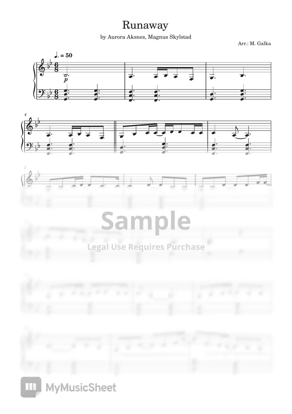 Aurora Runaway Piano solo Cover Sheets by Magdalena Galka