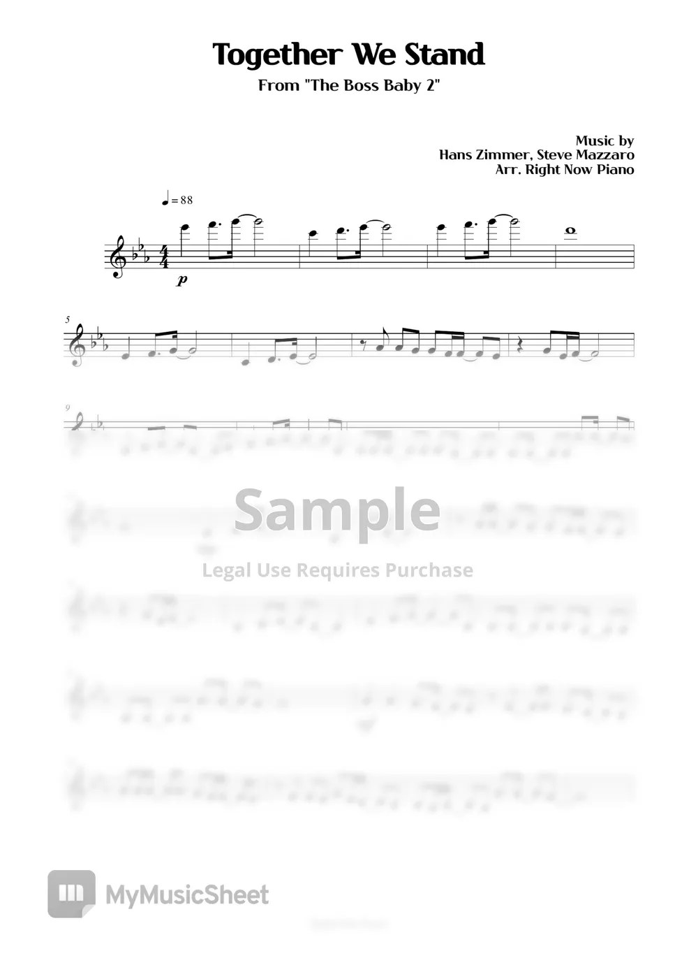 The Boss Baby 2 Together We Stand (Melody) Sheets by Right Now Piano