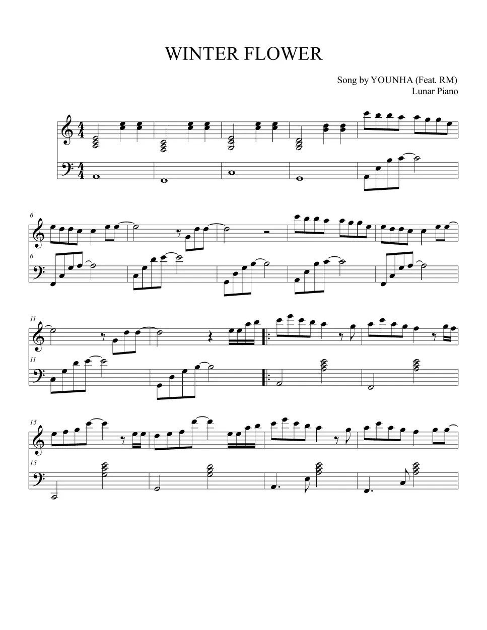 YOUNHA WINTER FLOWER (Feat.RM) Sheet by Lunar Piano