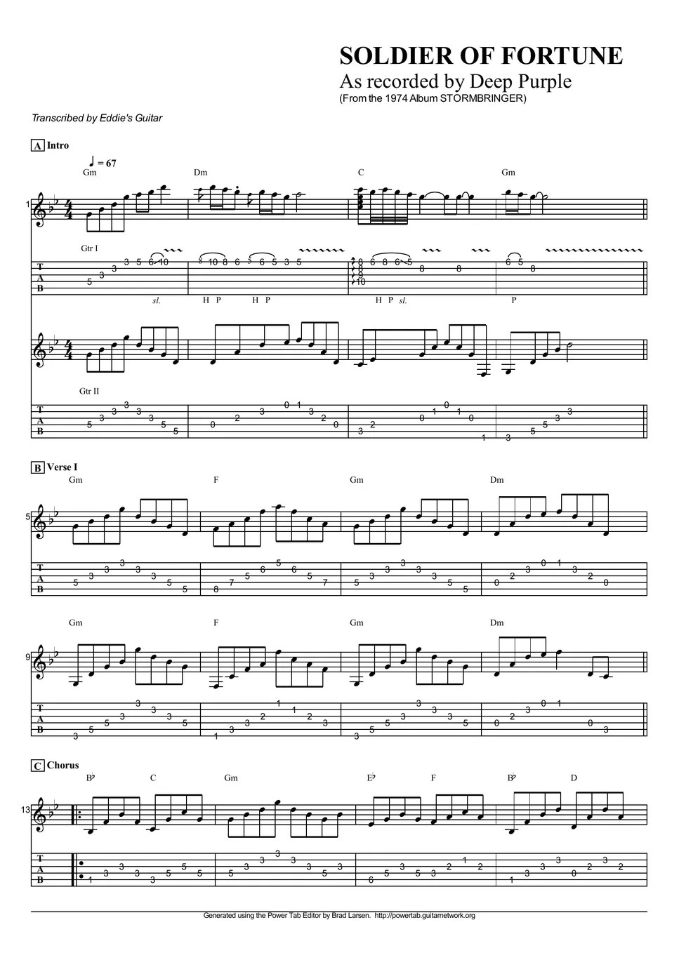 Deep Purple Soldier of Fortune Sheet