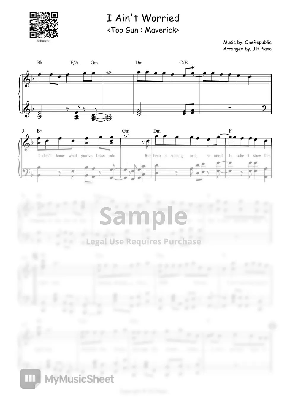 OneRepublic I Ain't Worried (Top Gun Maverick) Sheets by JH Piano