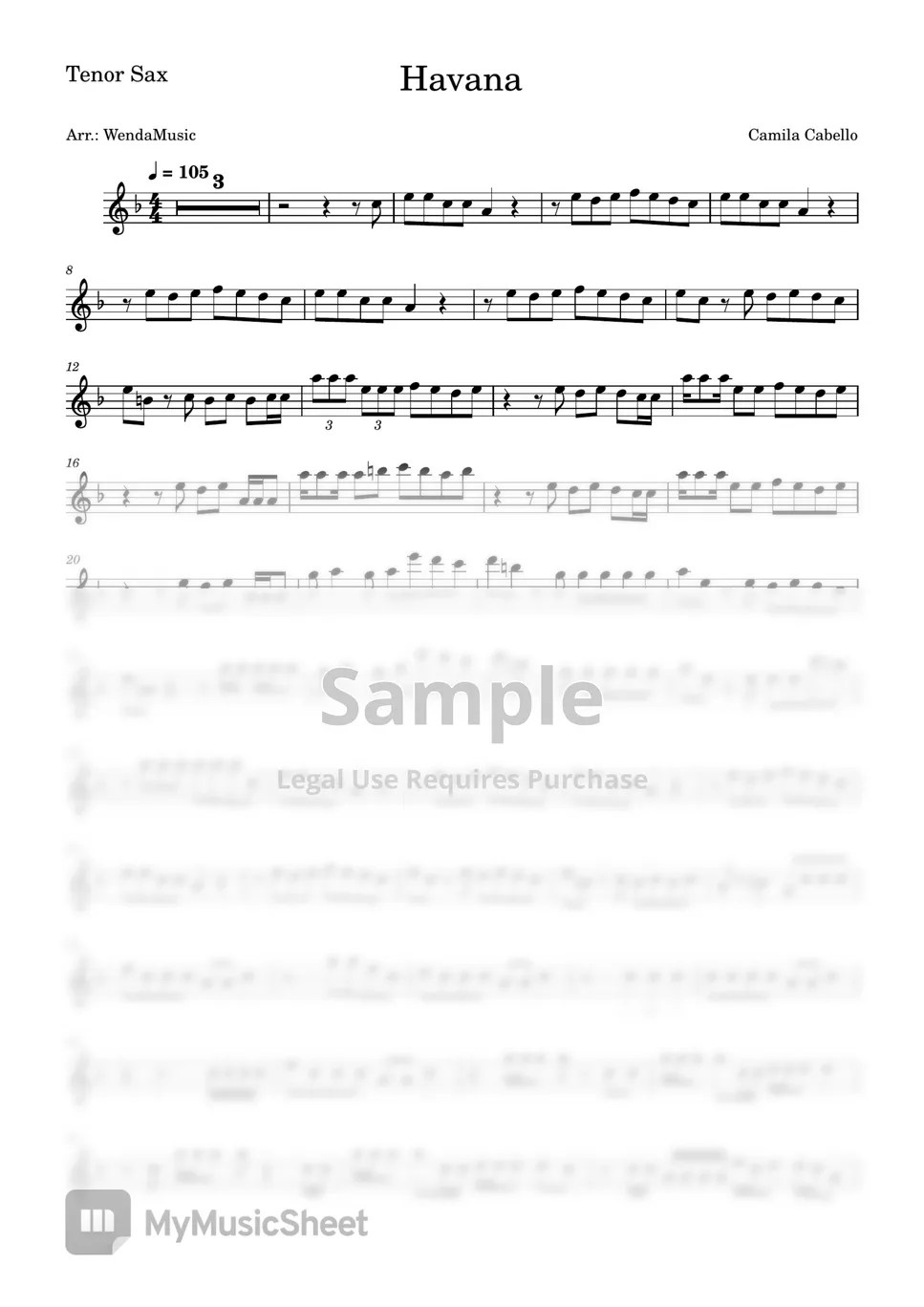 Camila Cabello Havana (Tenor Sax) Sheets by WendaMusic