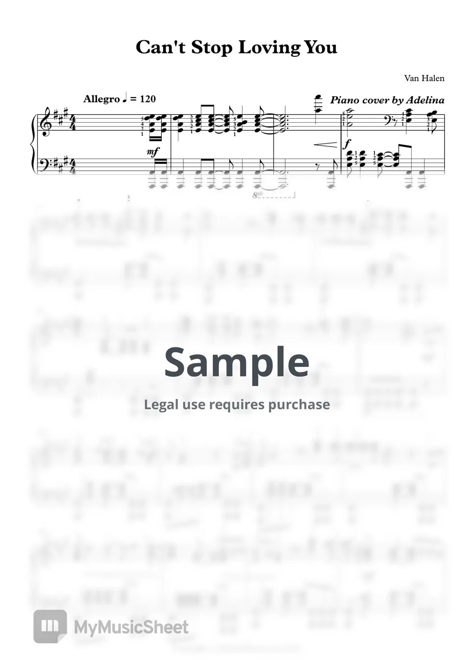 Van Halen Can't Stop Loving You Sheets by Adelina Piano