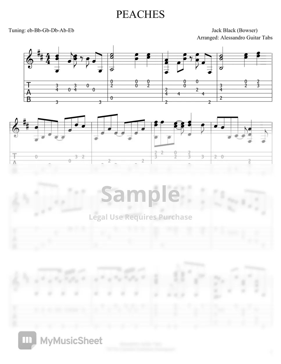 Jack Black (Bowser's song) Peaches (Fingerstyle Guitar) Hoja by