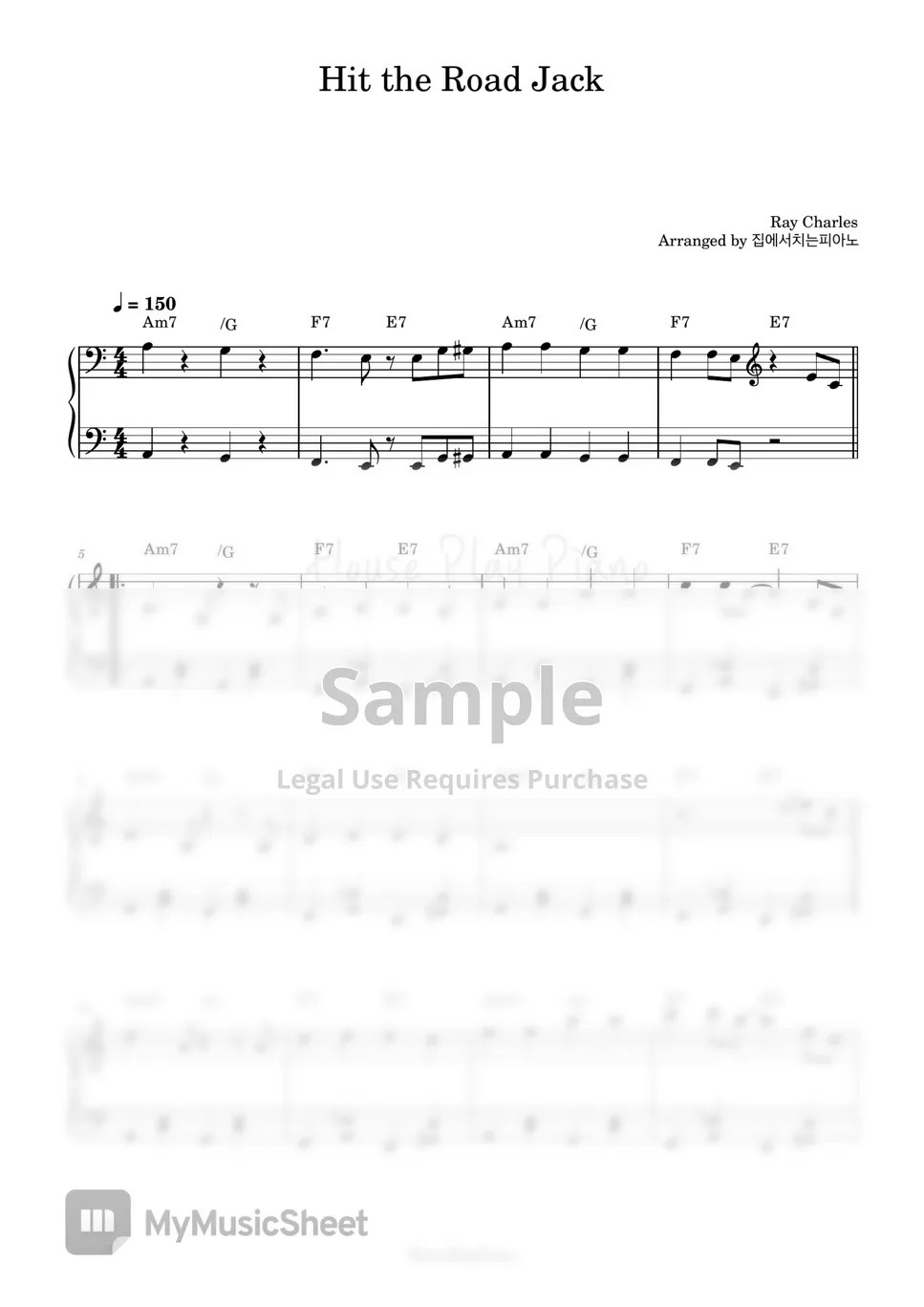 Ray Charles Hit the Road Jack (jazz piano short solo ver.) Sheets by