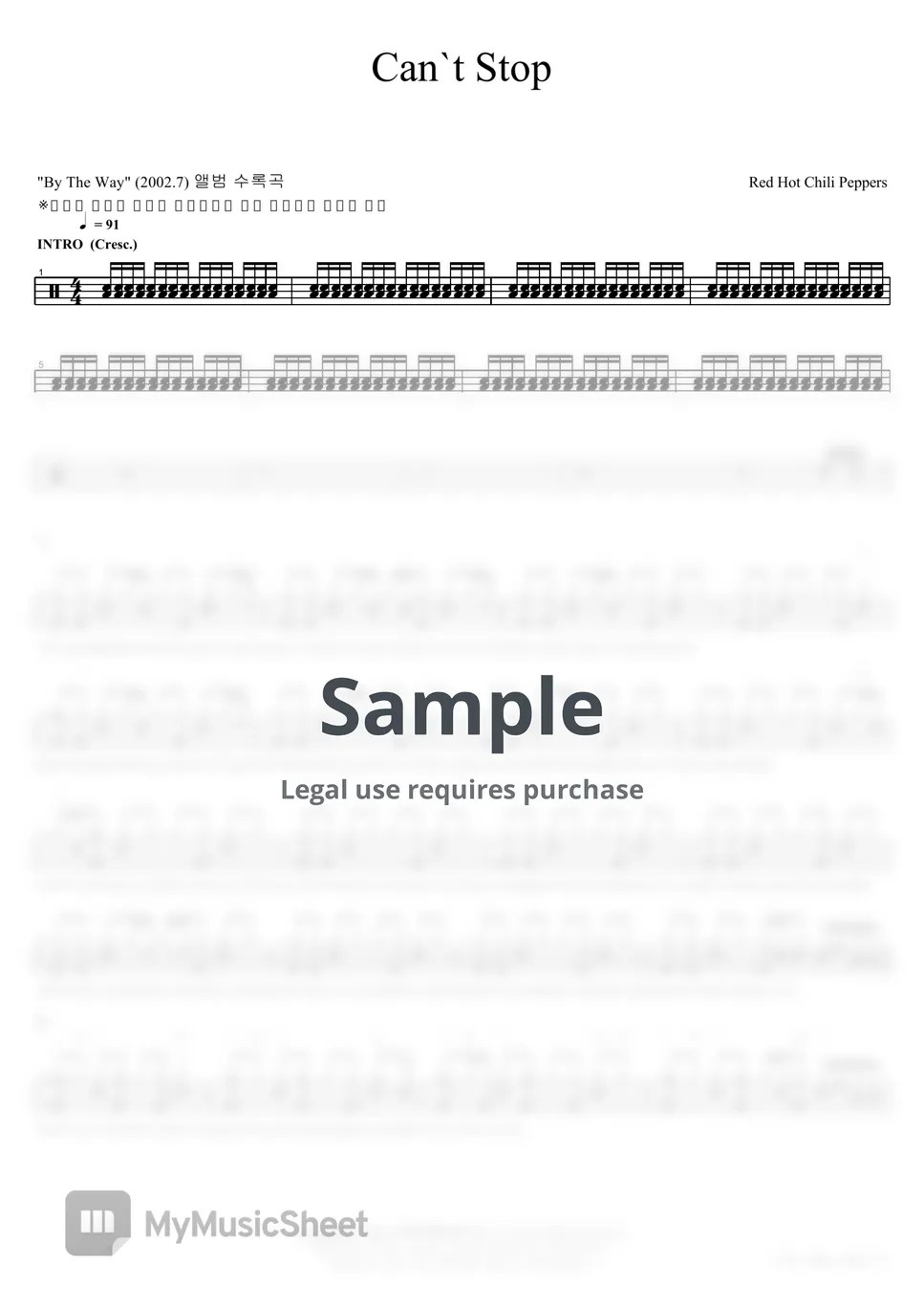 Red Hot Chili Peppers Can`t Stop Sheets by COPYDRUM
