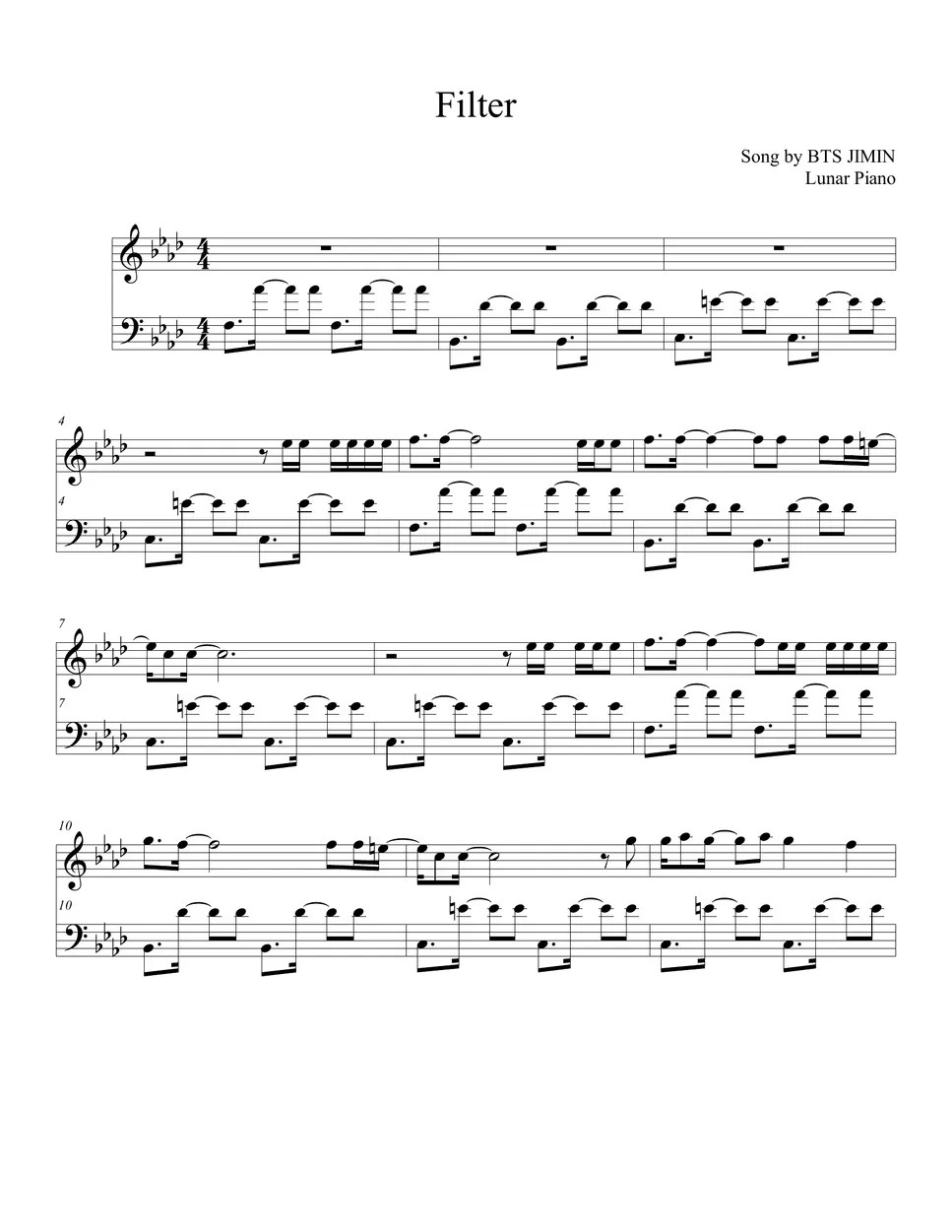 BTS JIMIN Filter (+ East key) Sheets by Lunar Piano