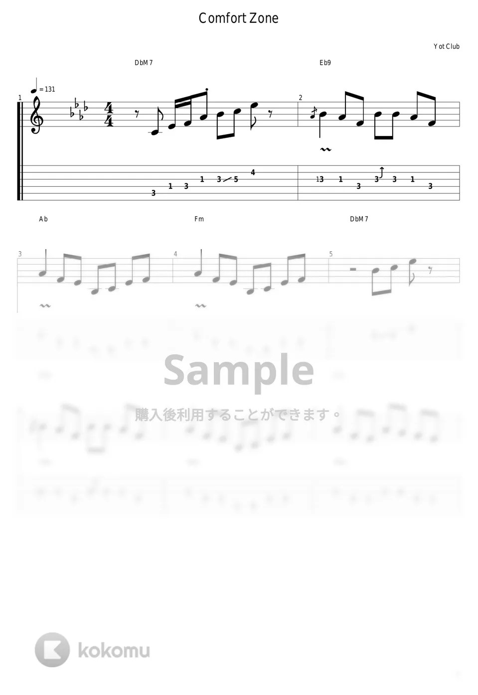 Yot Club Comfort Zone タブ + 五線譜 by guitar cover with tab