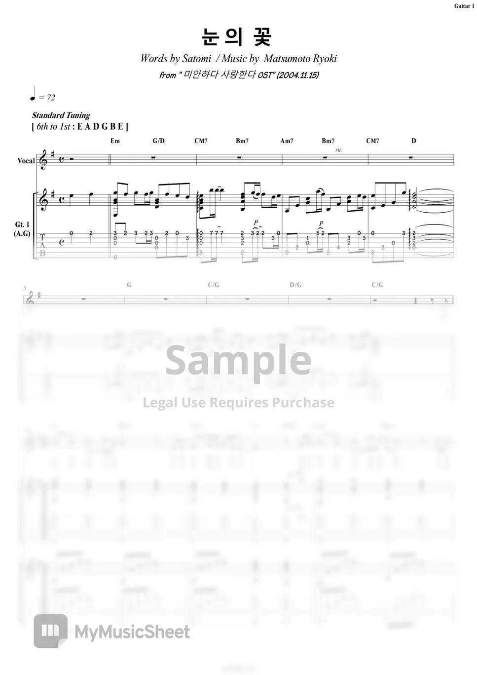 박효신 Park Hyo Shin 눈의 꽃 Snow Flower Guitar 기타 Sheets