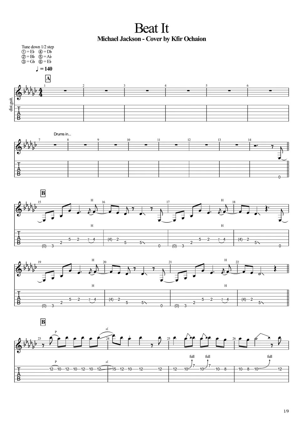 Michael Jackson Beat It 楽譜 by Kfir Ochaion