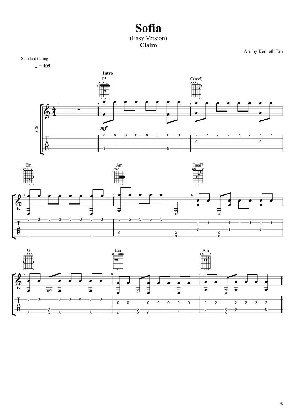 Clairo Fingerstyle Guitar Sofia (Easy Version) TAB by Acoustic