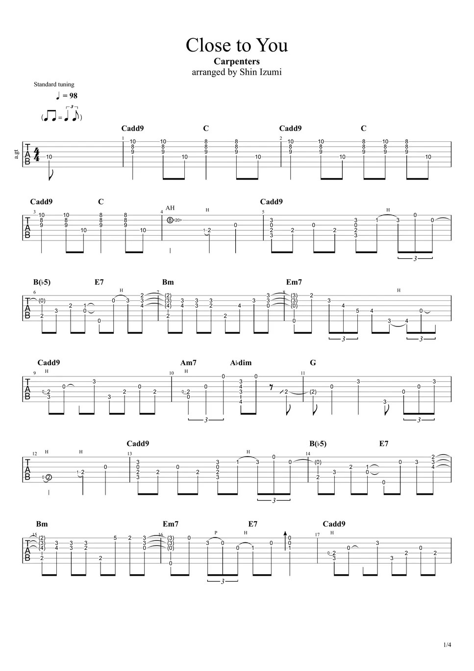 Carpenters Close to You Sheets by Shin Izumi