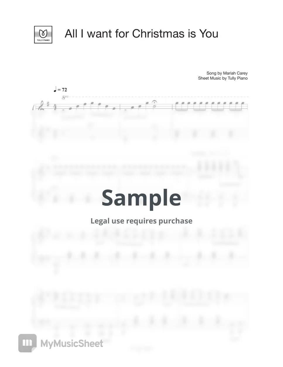 Mariah Carey All I Want For Christmas Is You Spartito by Tully Piano