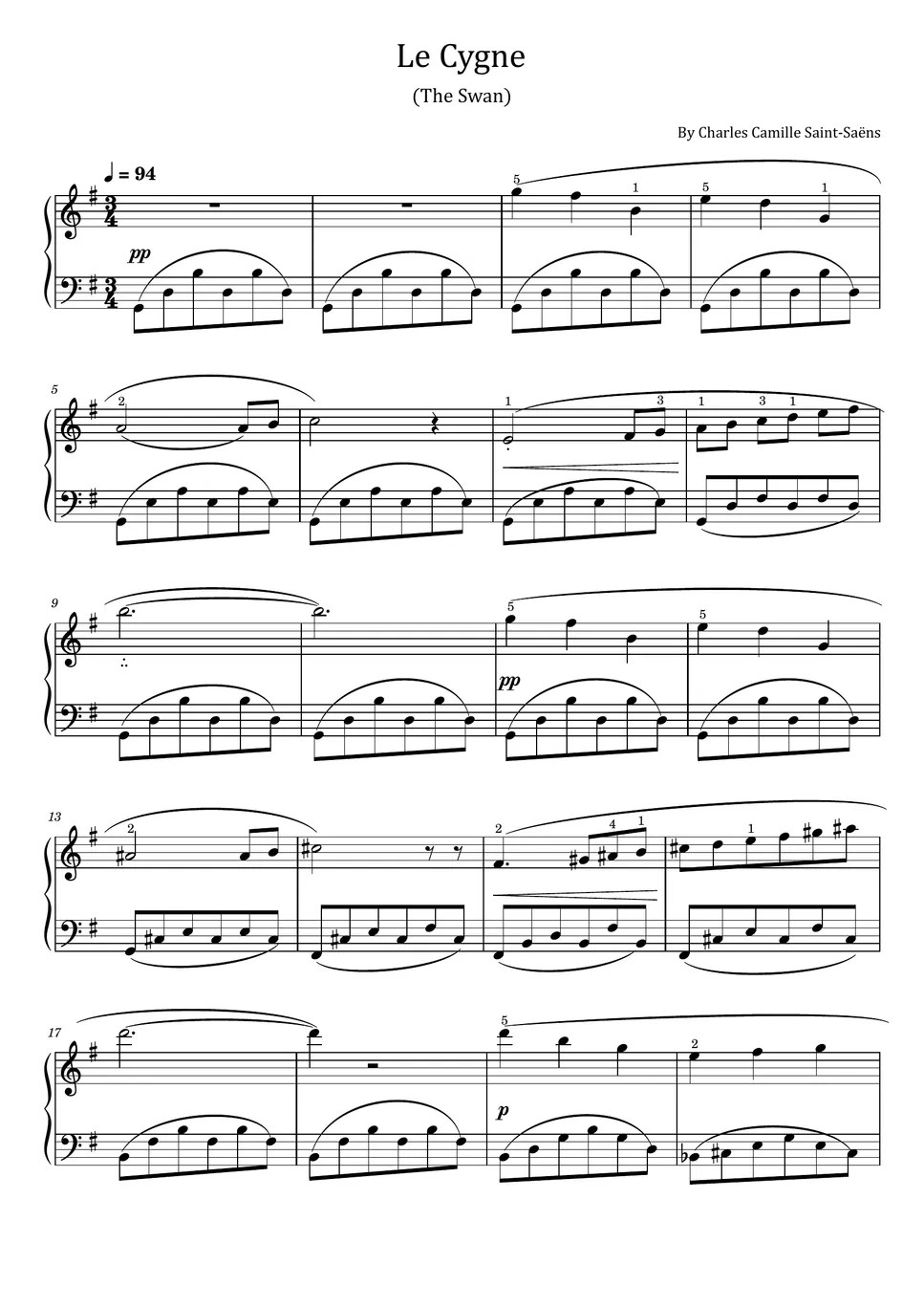 Charles Camille SaintSaëns Le Cygne (The Swan) (For Piano Solo