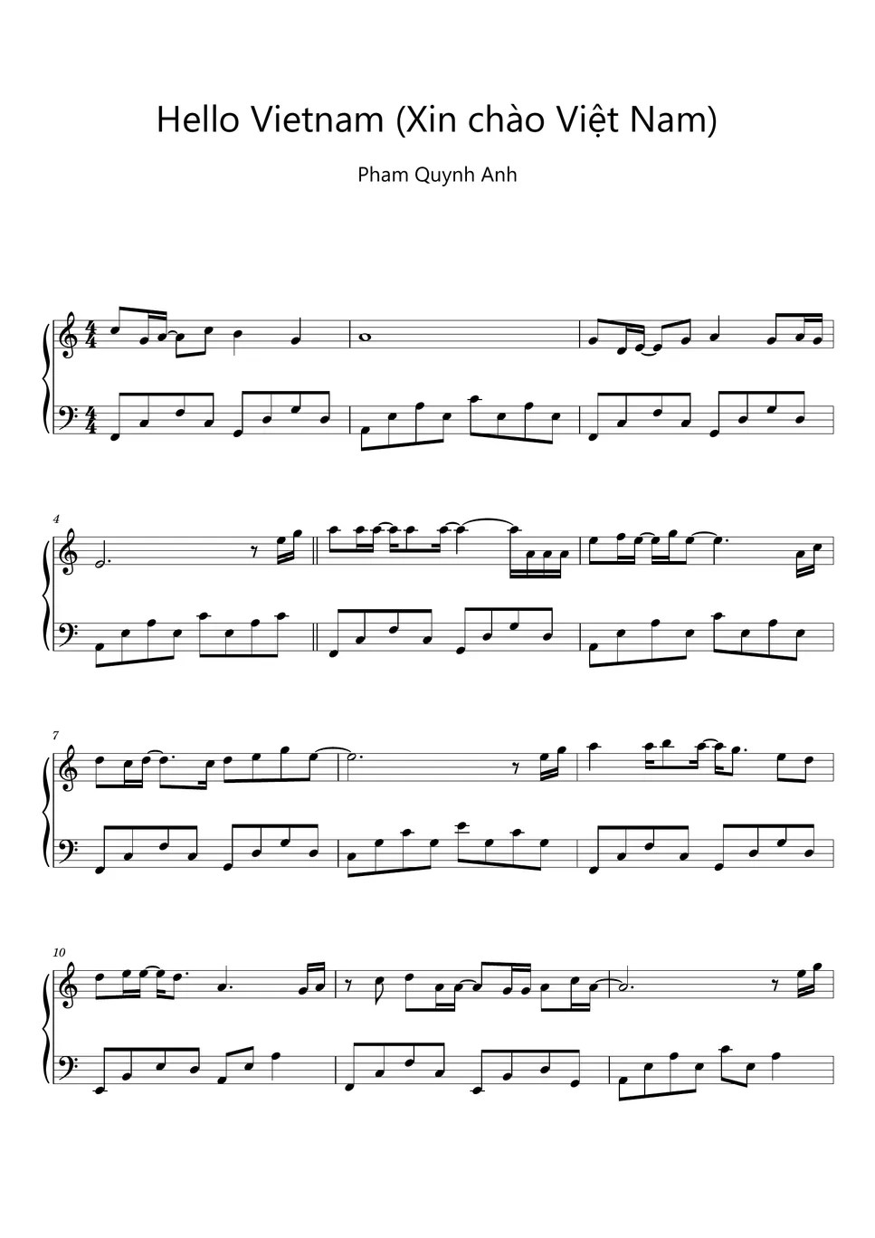 Pham Quynh Anh Hello Vietnam (Xin chào Việt Nam) (Sheet Music, MIDI