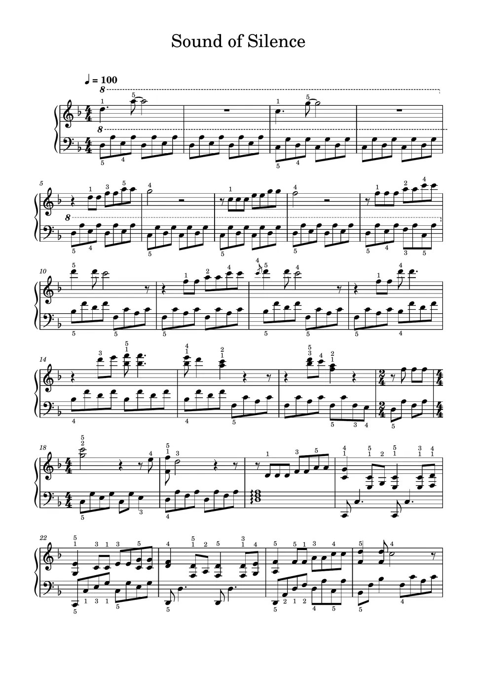 Simon & Garfunkel Sound of Silence (Piano Solo) Partition musicale by