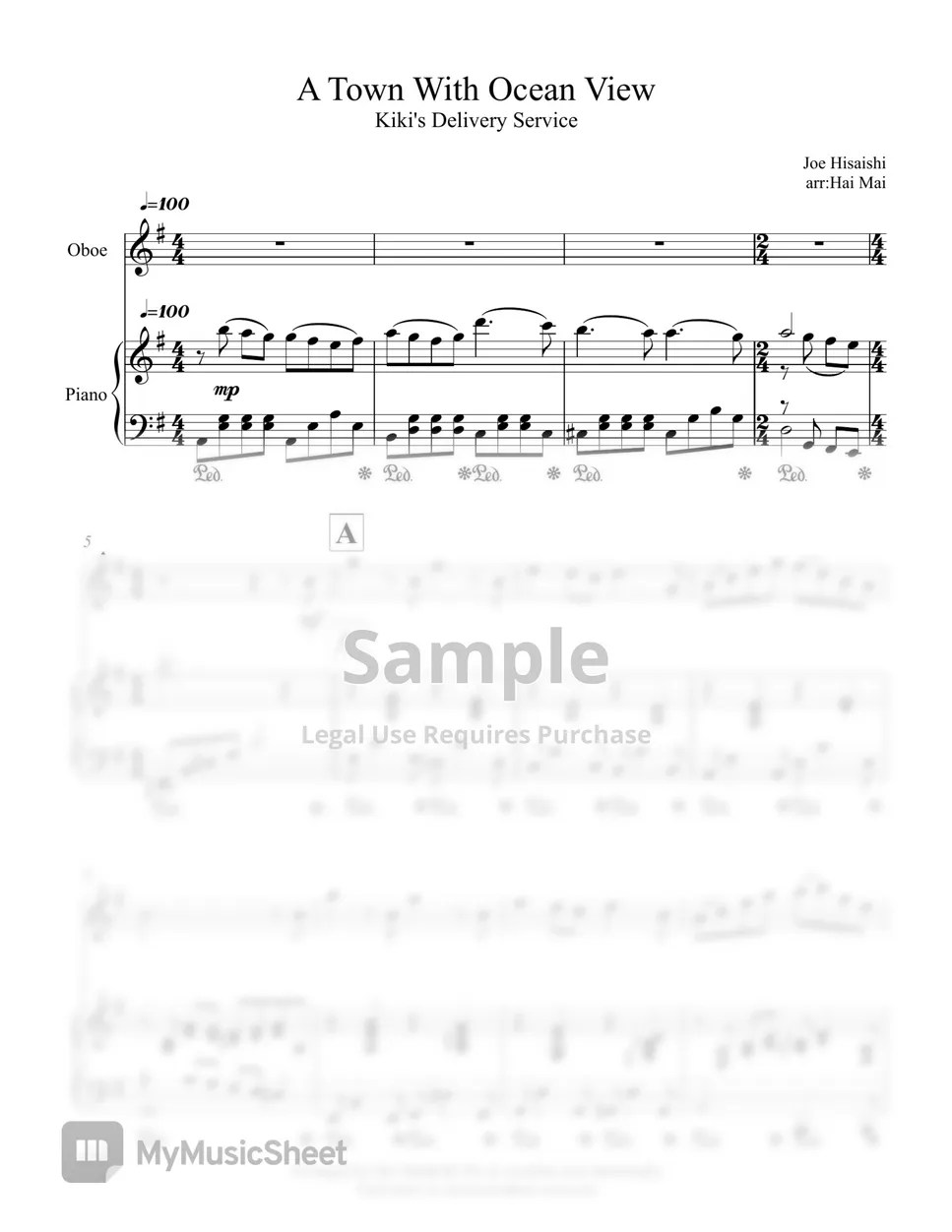 Joe Hisaishi A Town With An Ocean View for Oboe solo and Piano
