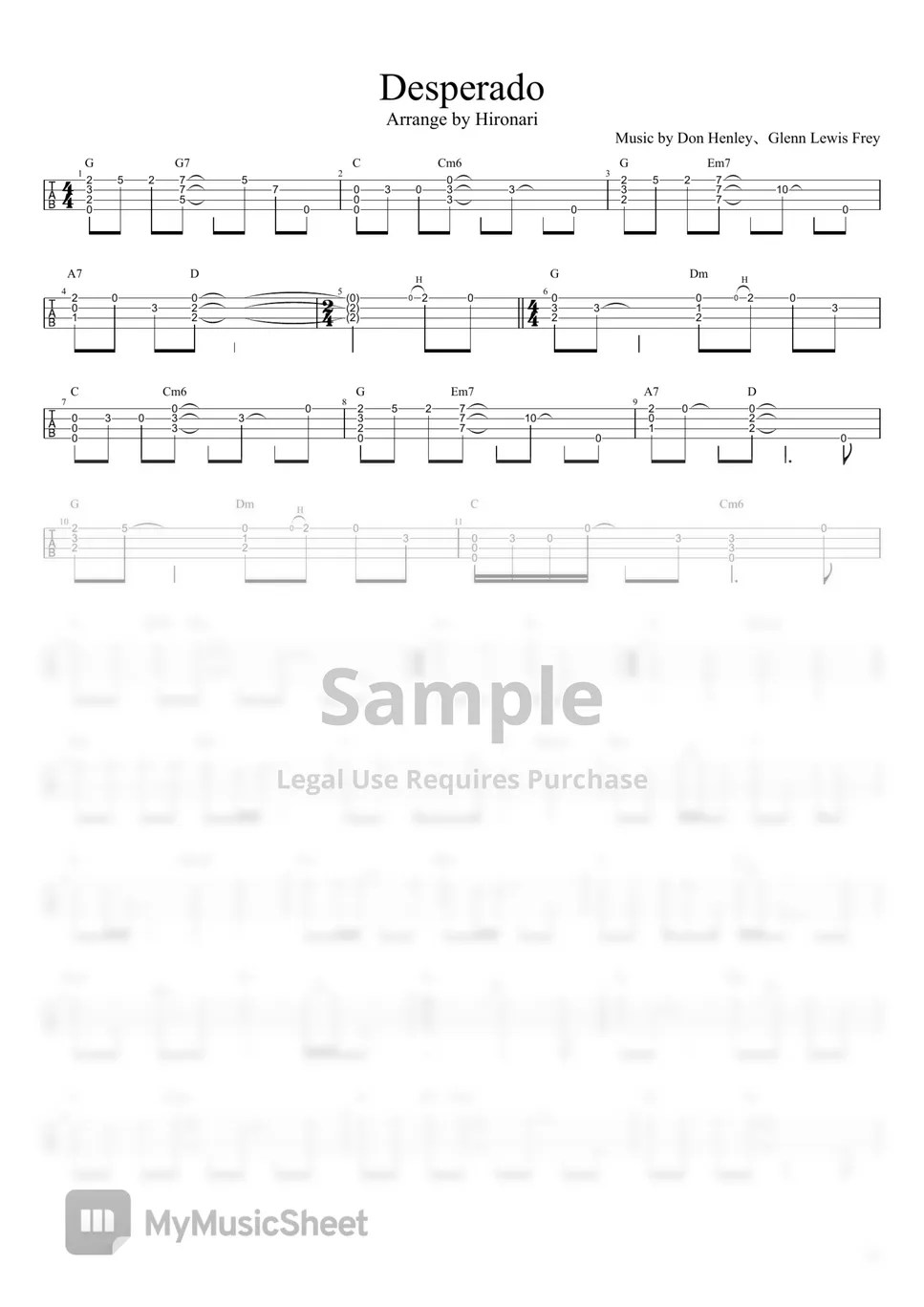eagles Desperado (Solo Ukulele / HighG) Notenblatt by Hironari
