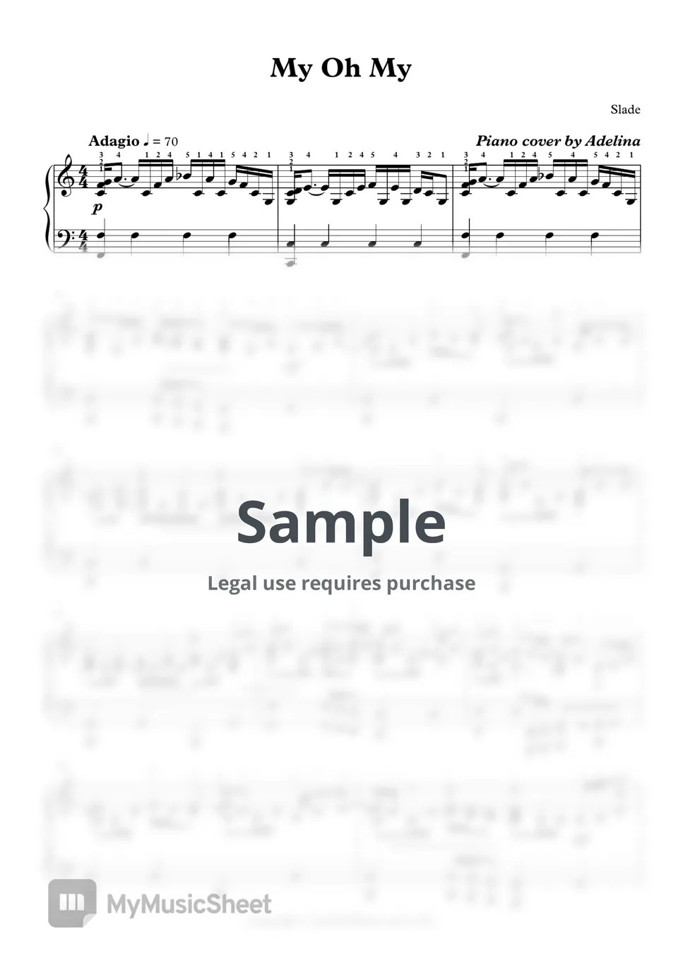 Slade My Oh My Sheets by Adelina Piano