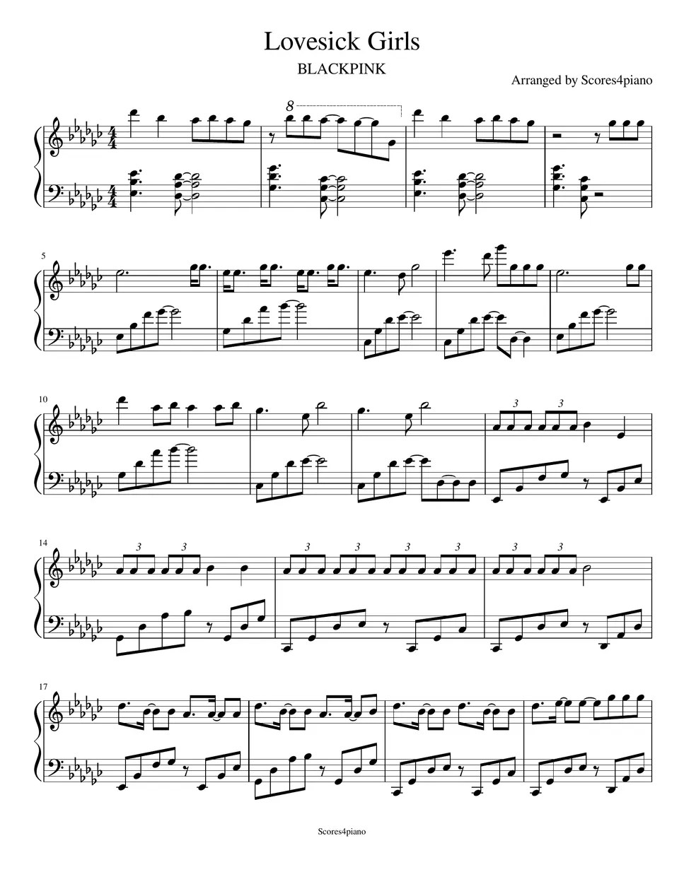 BLACKPINK Lovesick Girls Spartito by Scores4piano