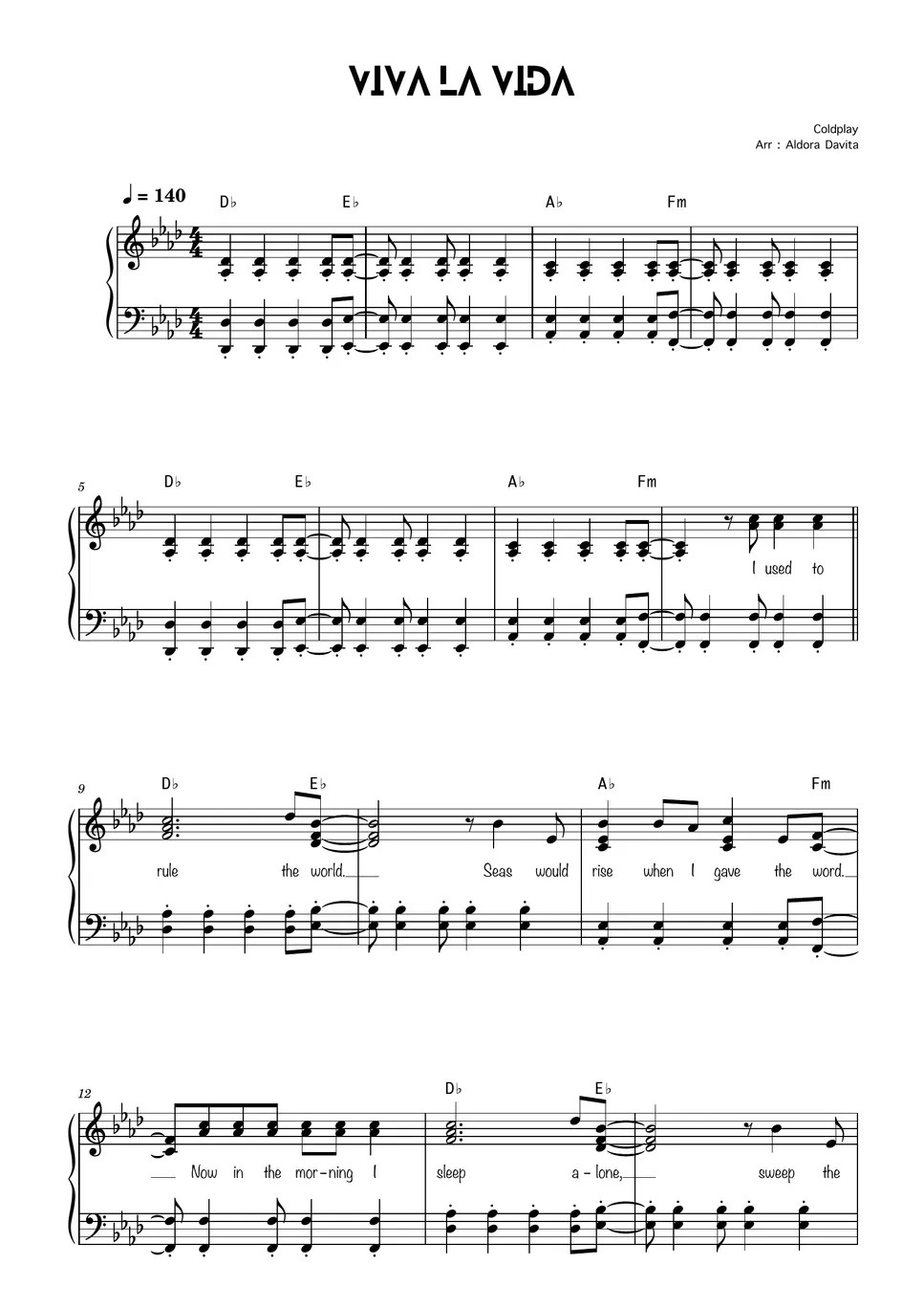 Coldplay Viva La Vida Sheets by Aldora Davita