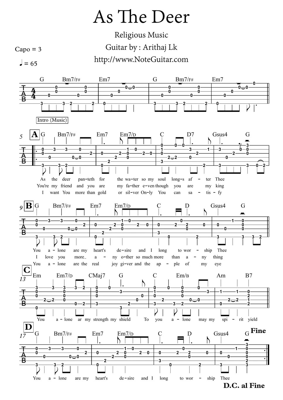 As the Deer (Fingerstyle Guitar) TAB by Arithaj Lk