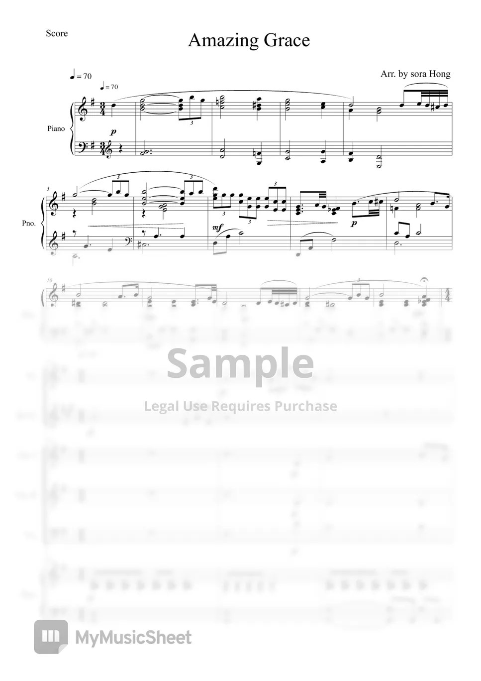 John Newton Amazing Grace for Ensemble(Fl.Cl.vn1,2,vc,pno) 악보 by sorahong