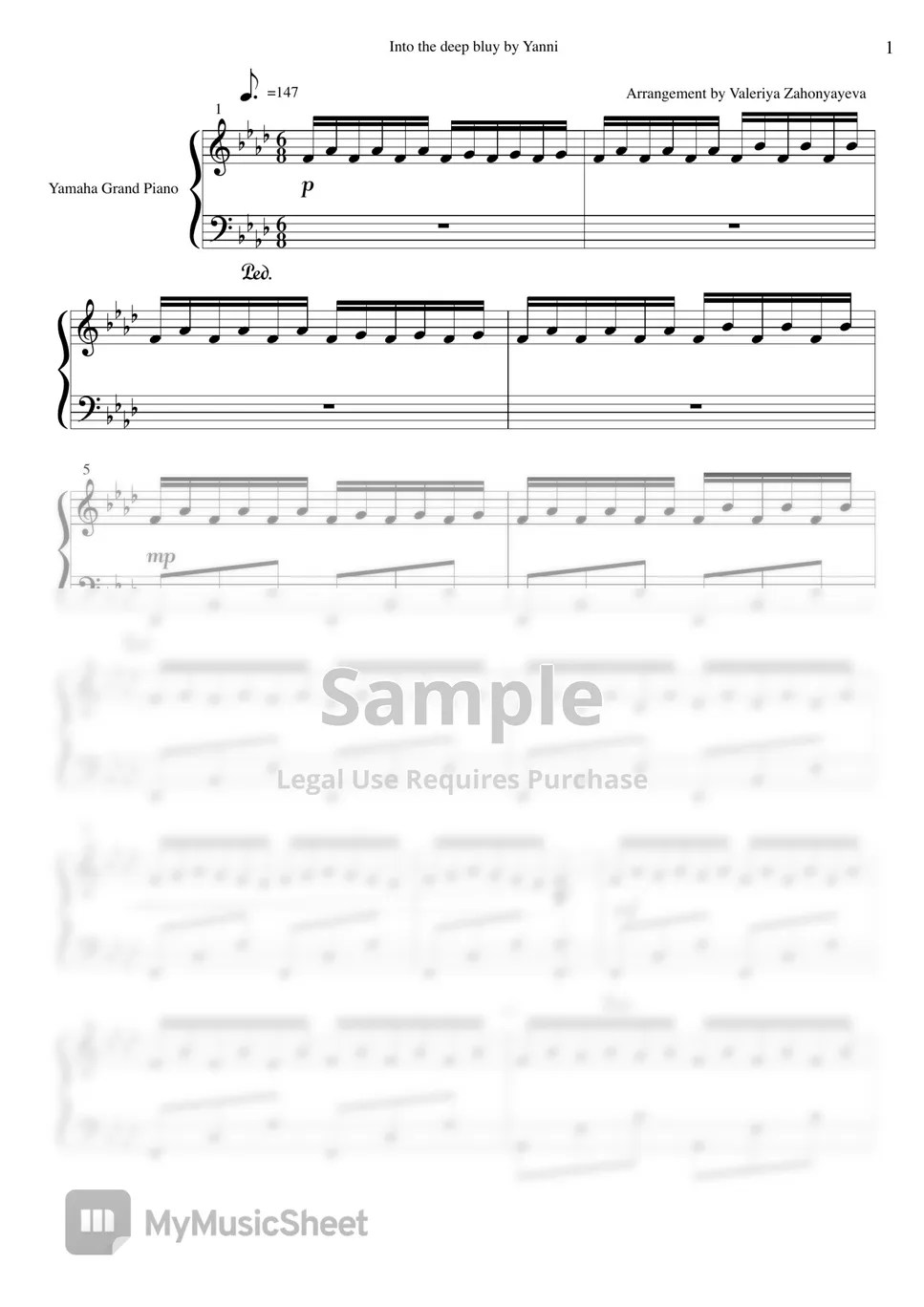 Yanni Into the deep blue Sheets by Valeriya Zahonyayeva