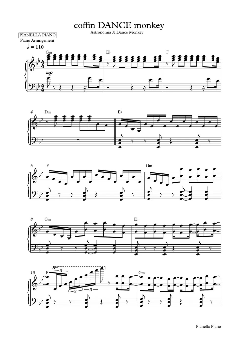 COFFIN DANCE MONKEY Astronomia X Dance Monkey Sheets by Pianella Piano