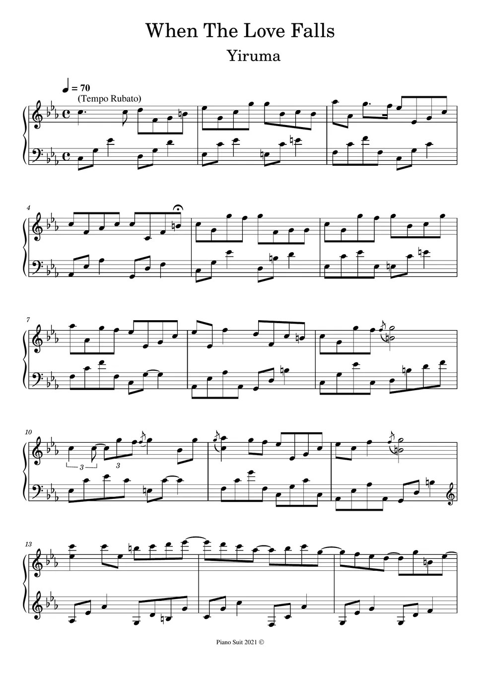 YRM When the love falls Sheet by Piano Suit