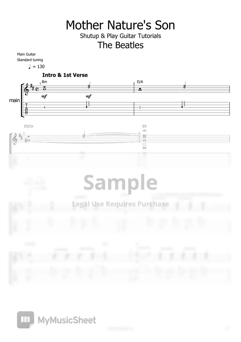 The Beatles Mother Nature's Son Tab + 1staff by Shutup & Play Guitar