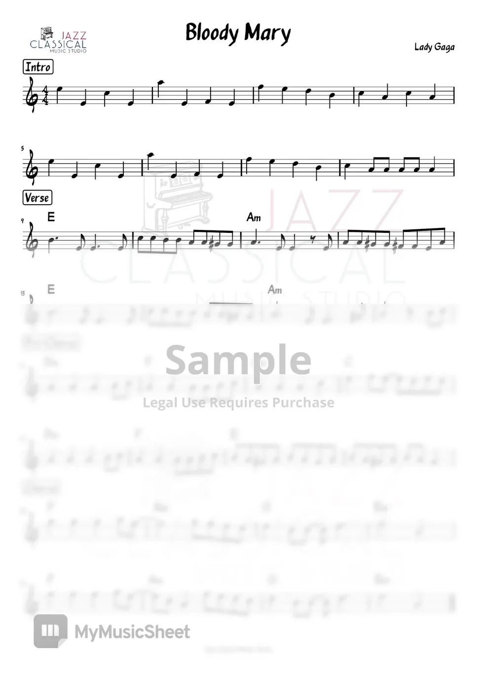 Lady Gaga Bloody Mary Partitura by Jazz Classical Music Studio
