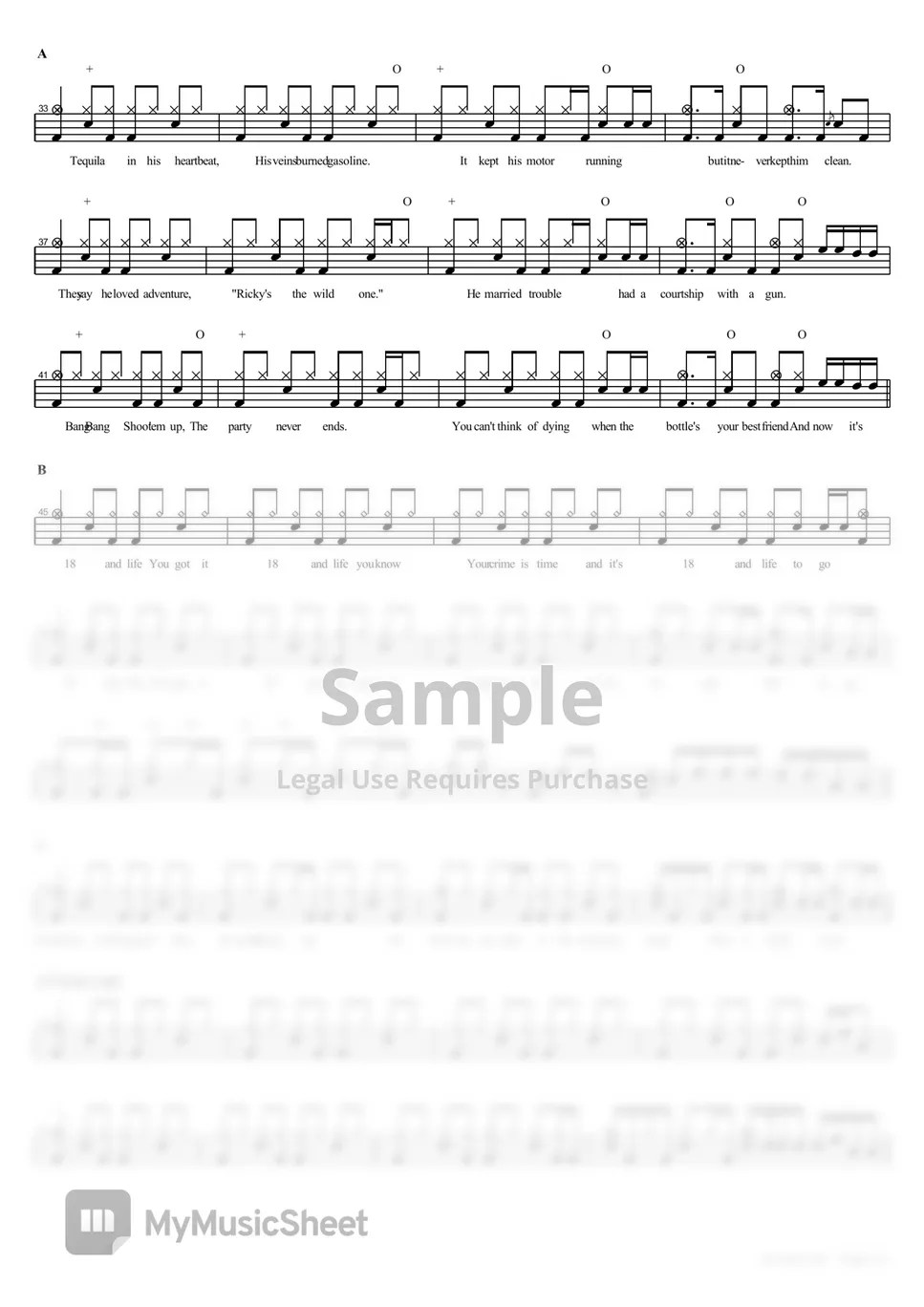 Skid Row 18 and Life 악보 by COPYDRUM