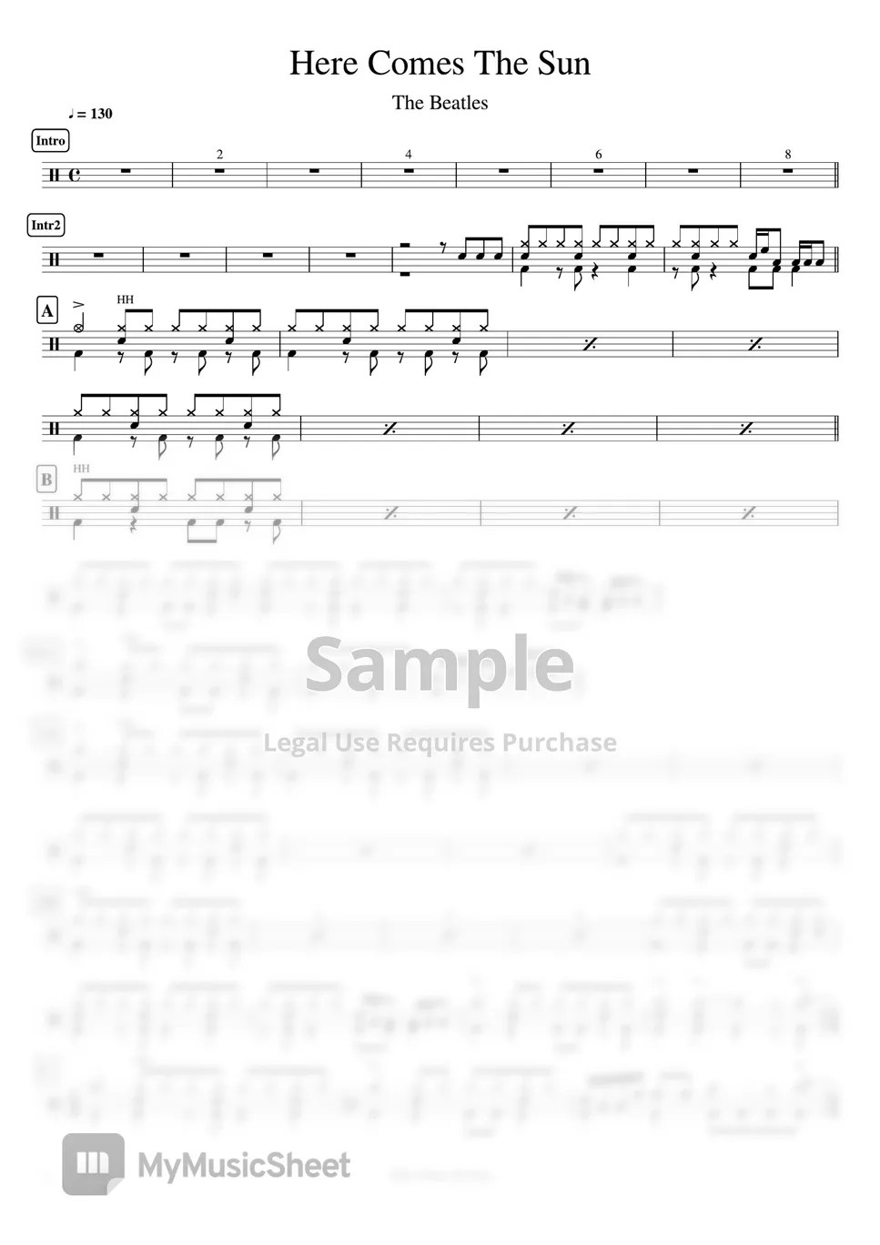 The Beatles Here Comes the Sun 악보 by Cookai's Jpop Drum sheet music!!!