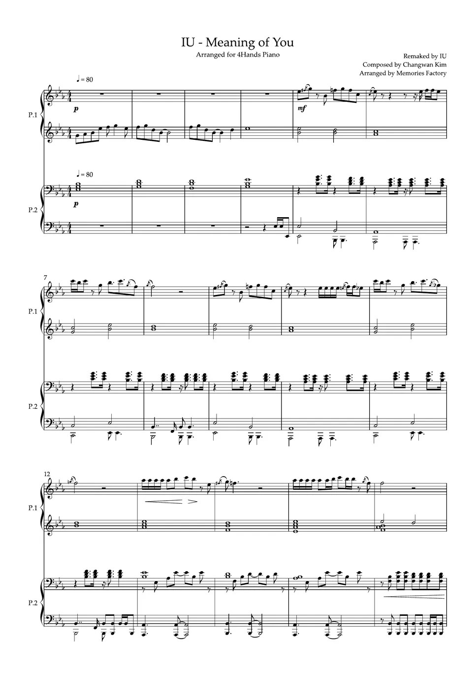 IU Meaning of You (Piano4Hands) Sheet by Memories Factory