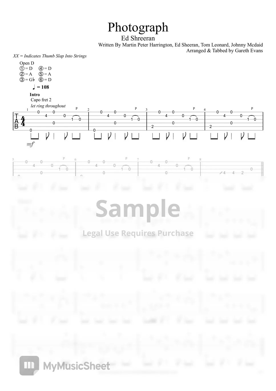Ed Sheeran Photograph (Fingerstyle) Sheets by Gareth Evans