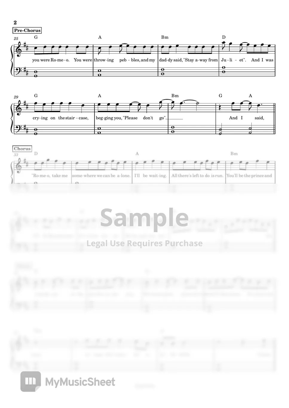 Taylor Swift Love Story (Piano) Sheets by Anacrusa