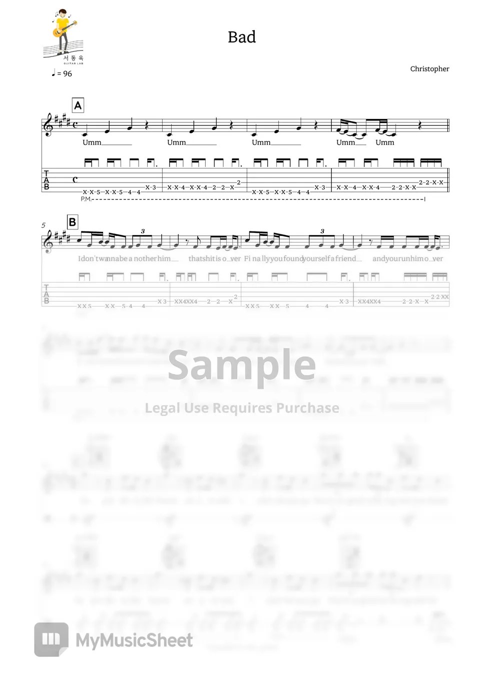 Christopher Bad (Guitar TAB) Sheets by 서동욱