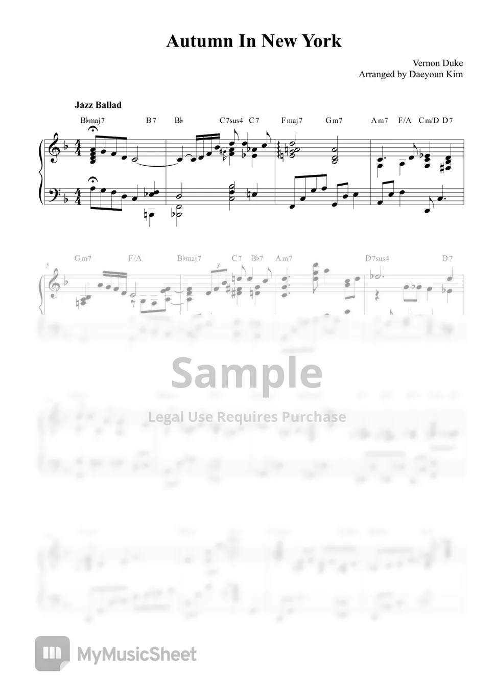 Vernon Duke Autumn In New York Sheets by Daeyoun Kim