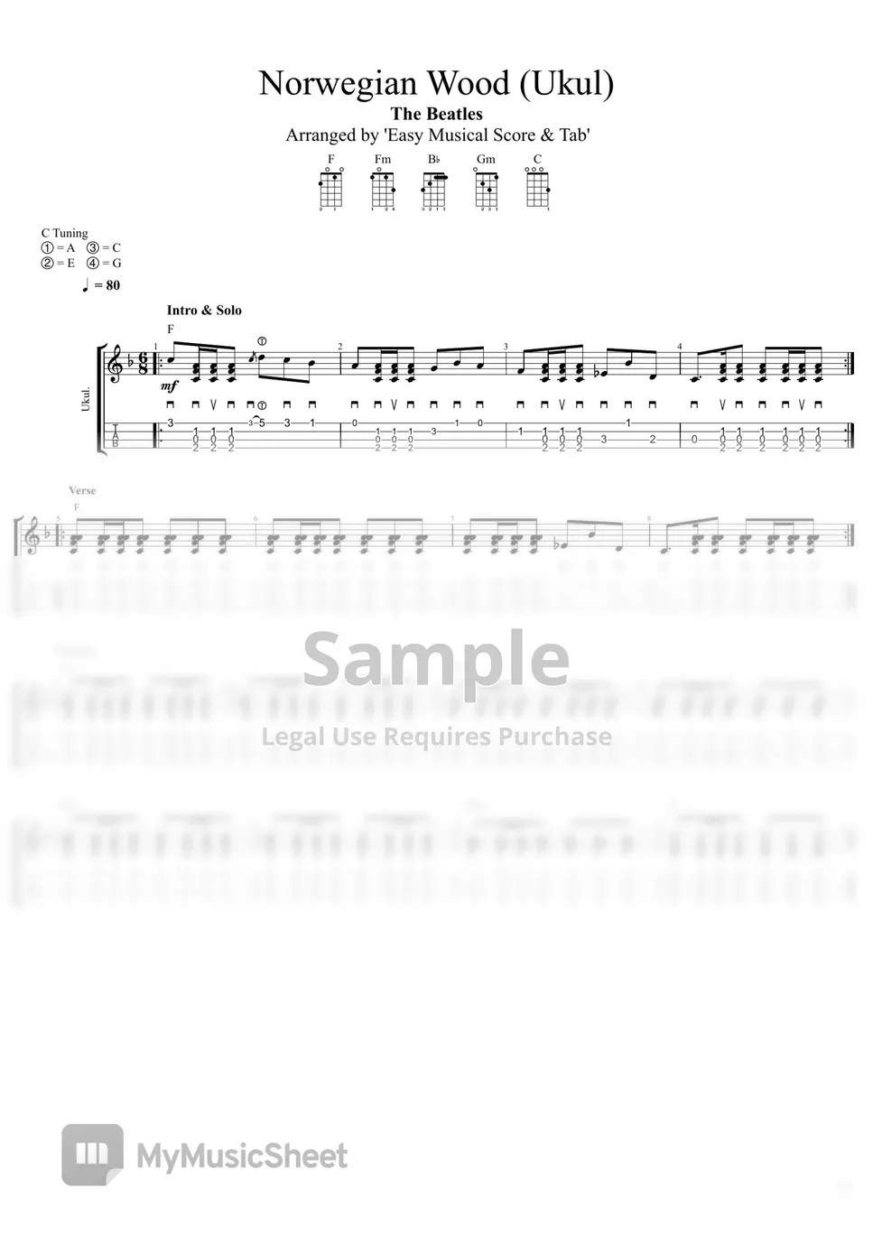 The Beatles Norwegian Wood (Tabs for Ukulele) Tab + Partition à une
