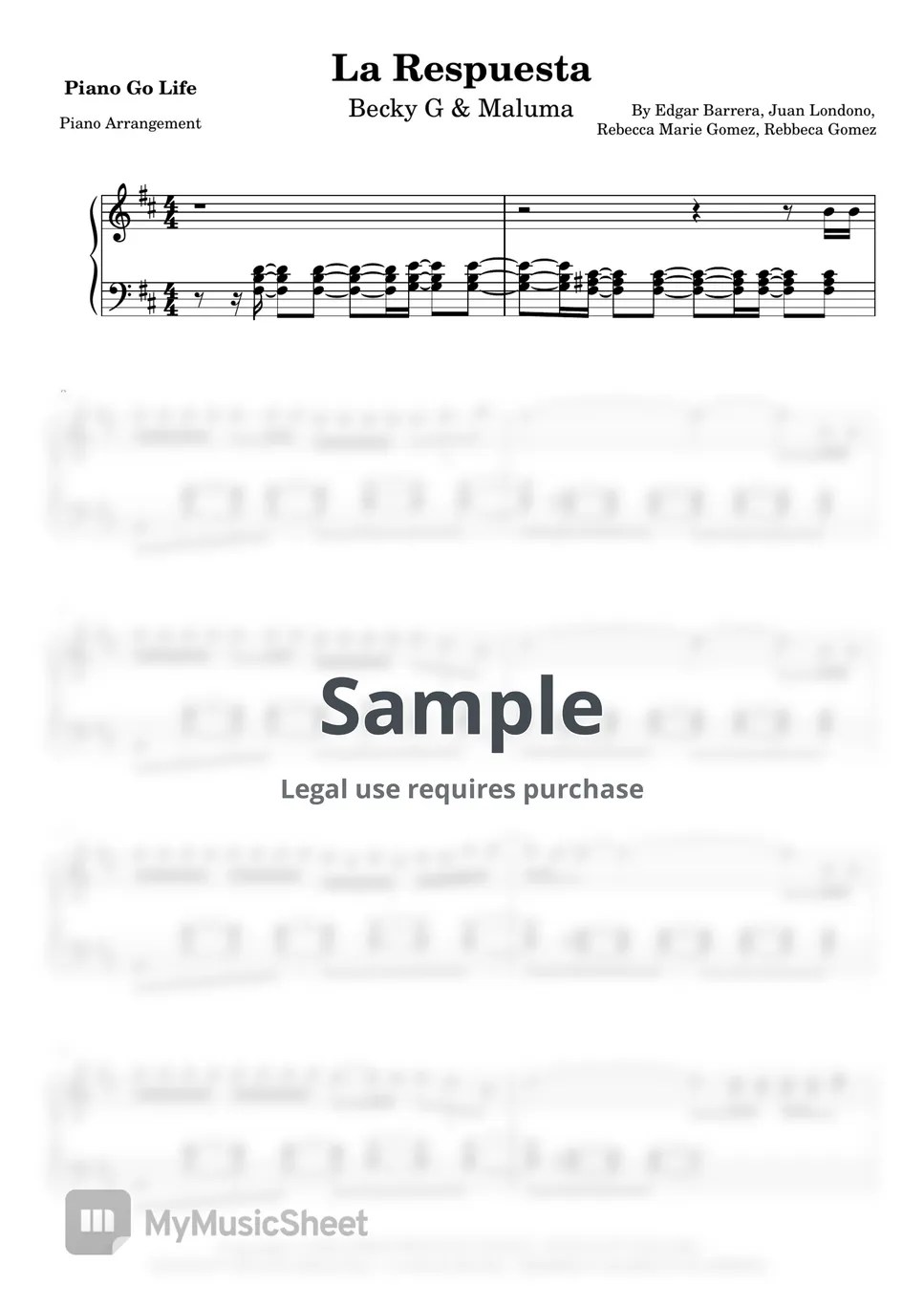 Becky G & Maluma La Respuesta Sheets by Piano Go Life
