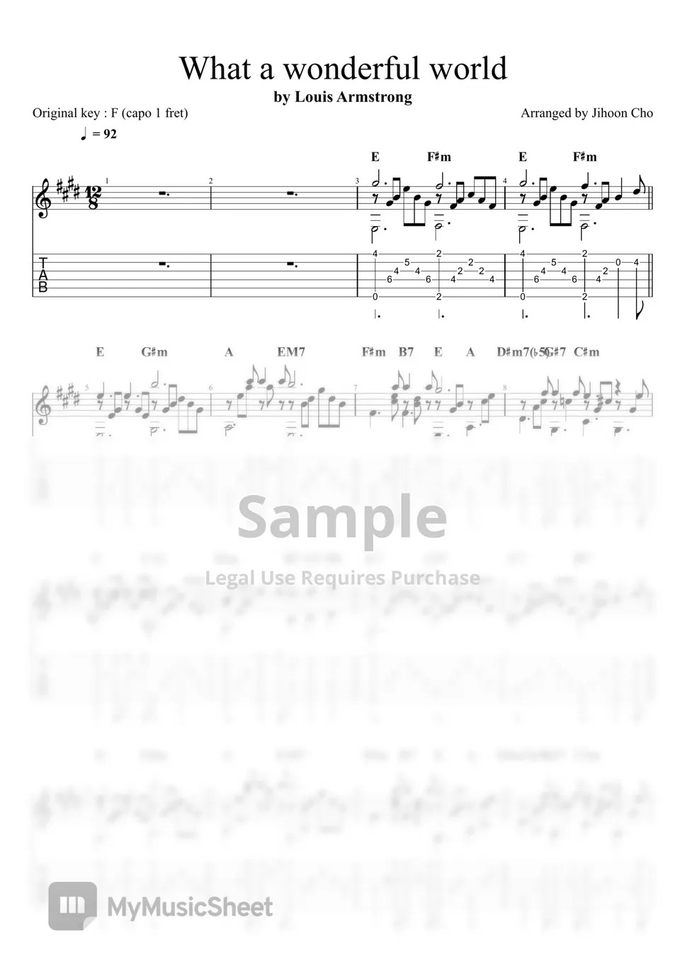 Louis Armstrong What a wonderful world (Acoustic guitar solo) Sheets