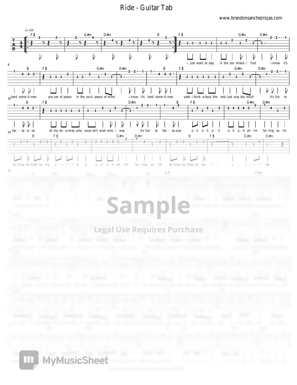 Ride, twenty one pilots Guitar Tab 악보
