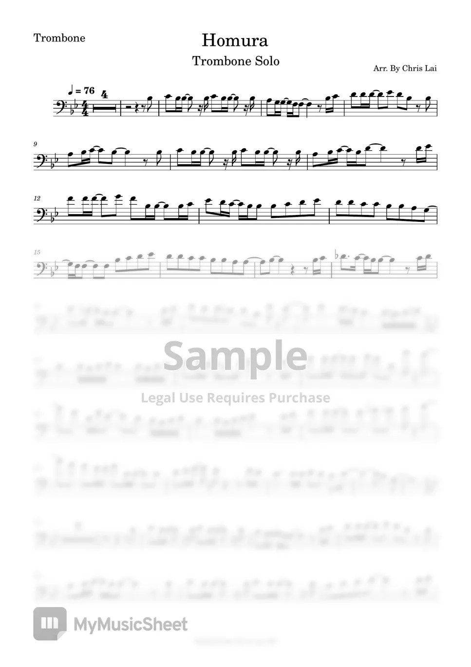 LiSA 鬼滅之刃 劇場版 主題曲 炎 (トロンボーン演奏) 악보 by ChrisLAi TF.