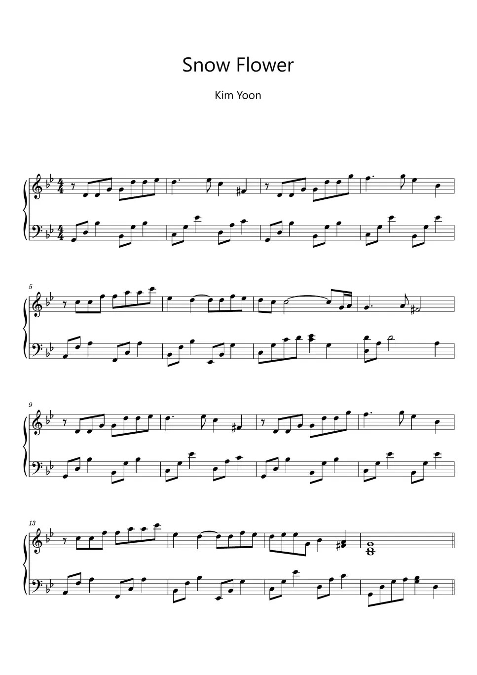 Kim Yoon Snow Flower (Sheet Music, MIDI,) Nuty by sayu