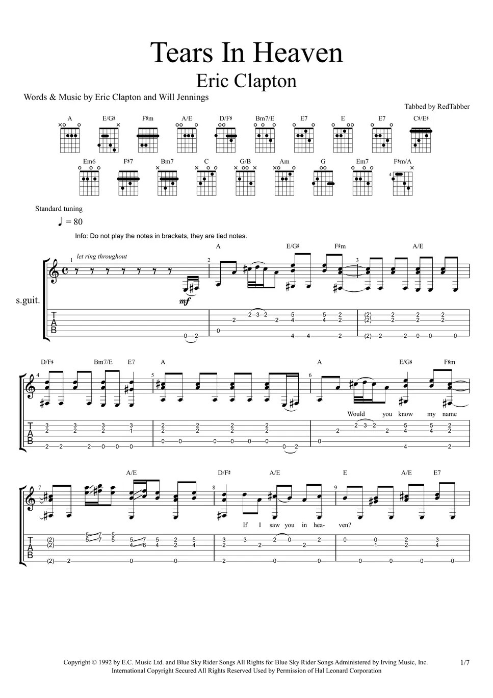 Eric Clapton Tears In Heaven Guitar Chords