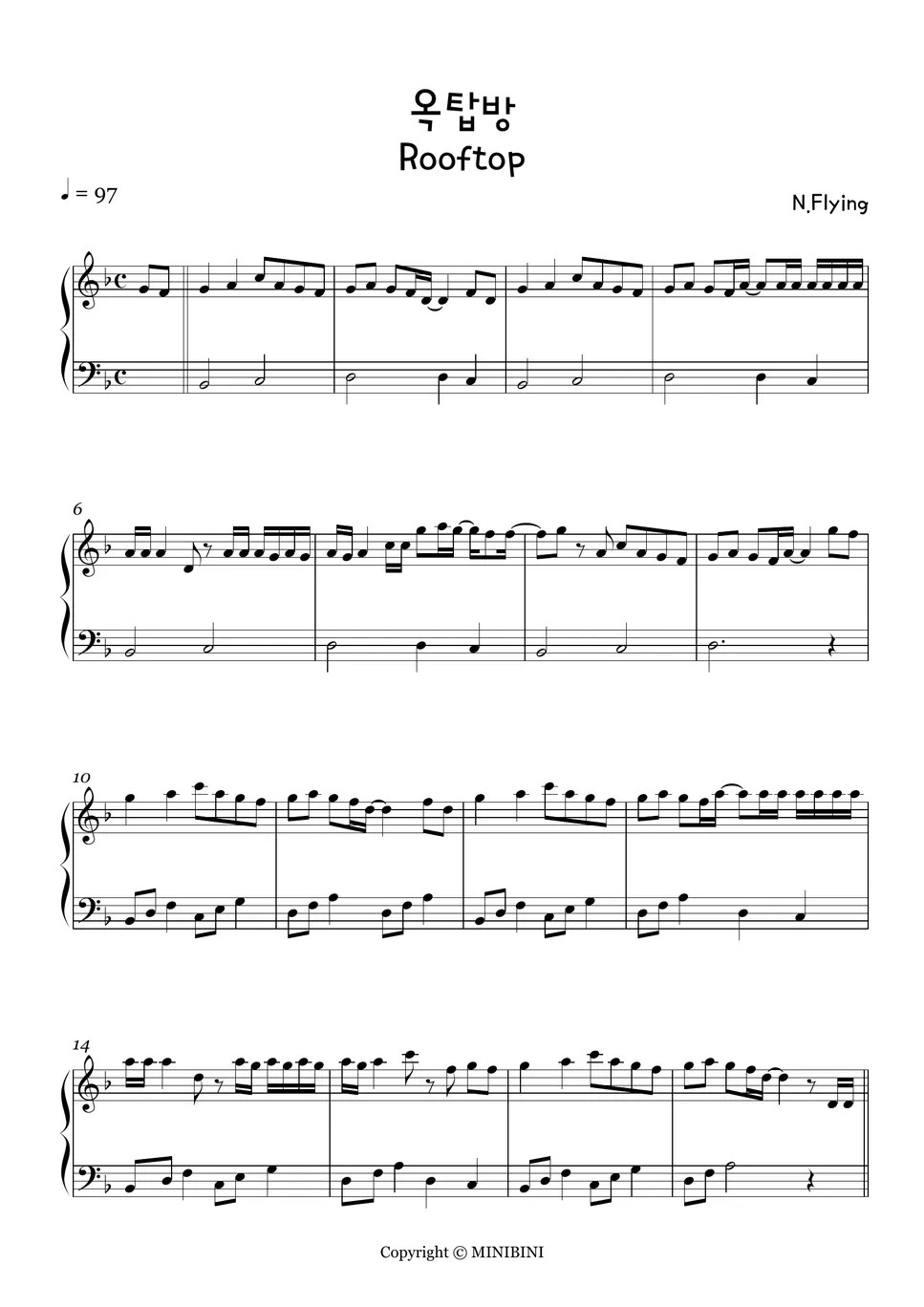 Nflying Rooftop (Easy ver.) 楽譜 by MINIBINI