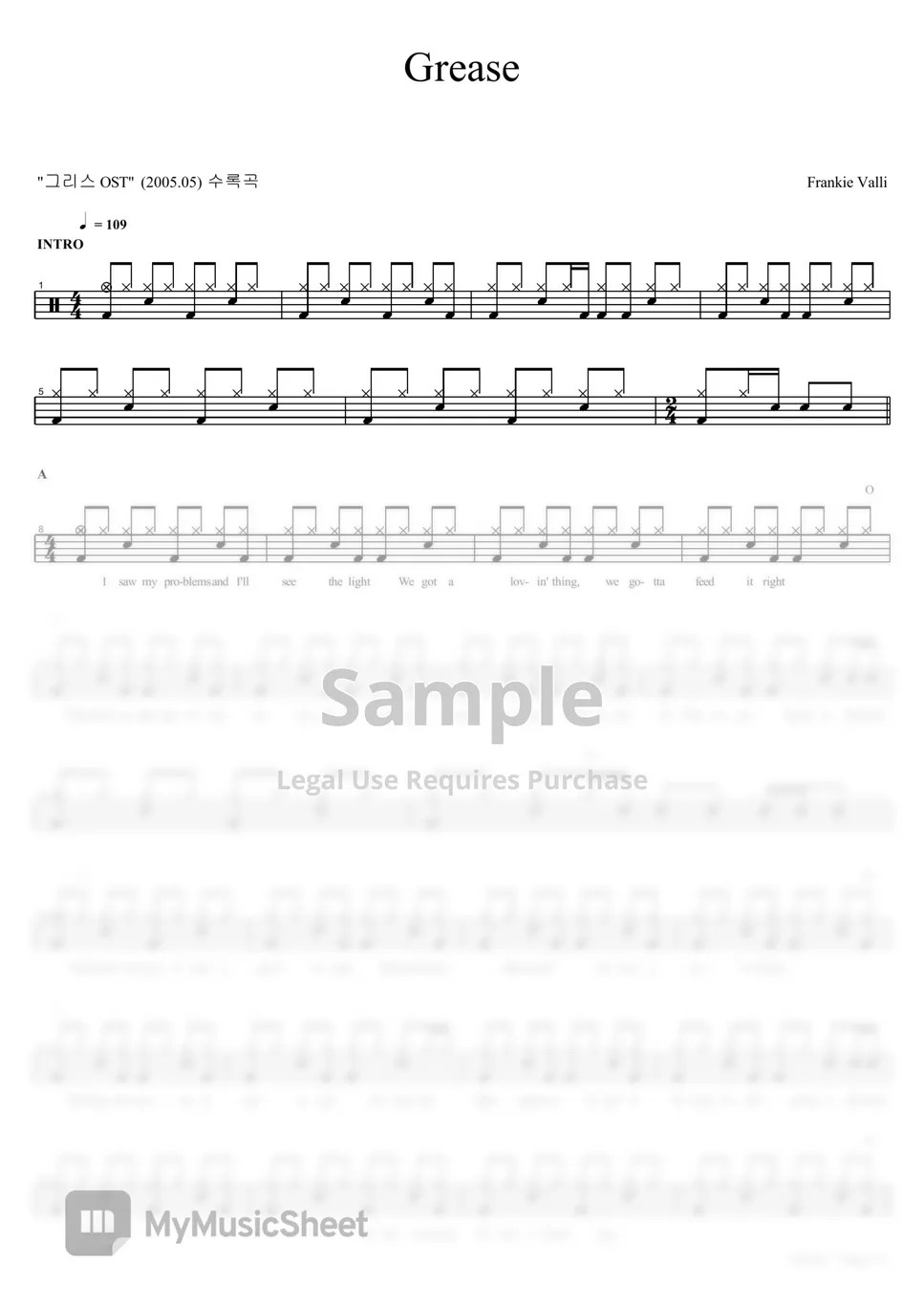 Frankie Valli Grease Sheets by COPYDRUM