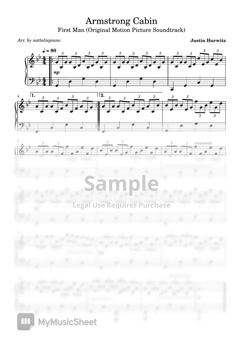 Justin Hurwitz Armstrong Cabin ("First Man" OST) Sheets by nattaliepiano