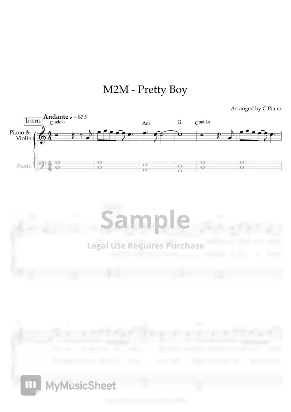 M2M Pretty Boy (Easy Version) Sheets by C Piano